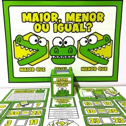 Jogo de cartas e fichas para aprender maior, menor ou igual.