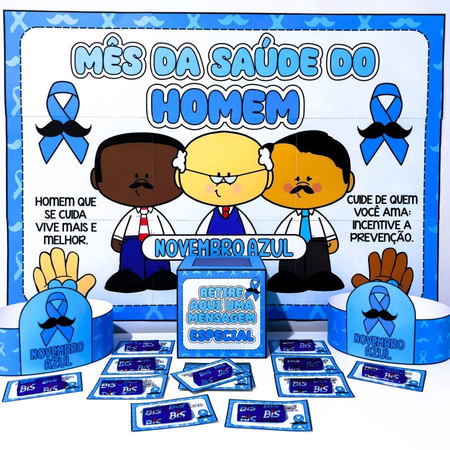 Kit Painel e Lembrancinhas Novembro Azul - Novembro Azul - Pedagogia de Ideias Kit Painel e Lembrancinhas Novembro Azul - Novembro Azul