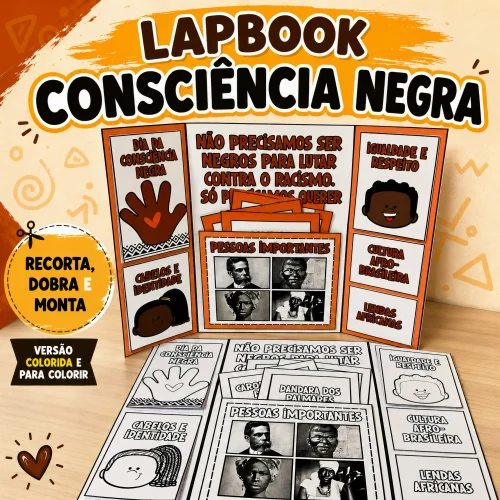 Material educativo sobre Consciência Negra para crianças e professores.