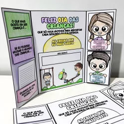 Cartaz com atividades e direitos das crianças para o Dia das Crianças.