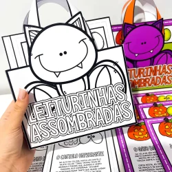 Atividades de leitura com personagens de desenhos assustadores e divertidos.