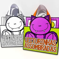 Personagens de leiturinhas assombradas com cores vibrantes e detalhes divertidos.