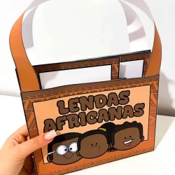 Maleta educativa com personagens de lendas africanas para crianças.