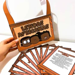 Maleta com materiais educativos sobre Lendas Africanas para crianças.