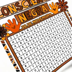 Painel de caça-palavras sobre Consciência Negra com tema de novembro.