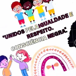 Ilustração de crianças diversas celebrando a igualdade racial.