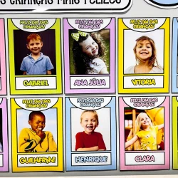 Painel com fotos de crianças felizes para o Dia das Crianças.
