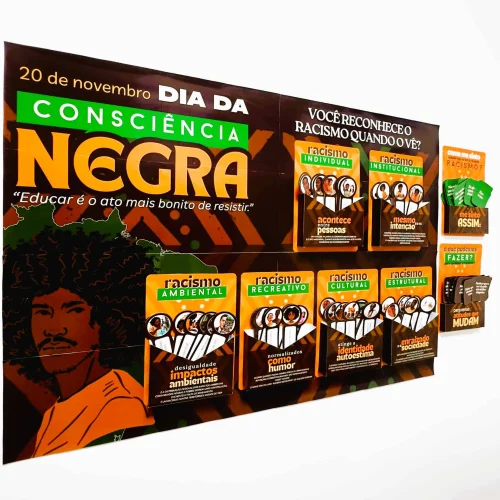 Painel interativo sobre consciência negra e racismo para educação antirracista.