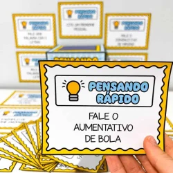Jogo educativo Pensando Rápido com cartas de perguntas e respostas.
