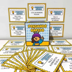 Jogo de cartas com dicas para pensar rápido e usar pronomes pessoais.