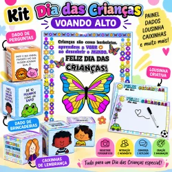 Imagem de kit educativo para o Dia das Crianças com atividades criativas e educativas.