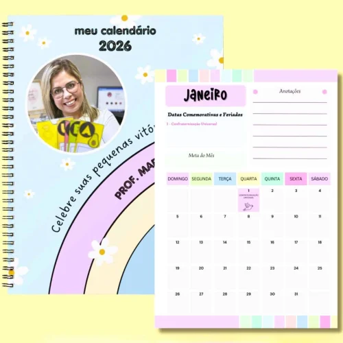 Calendário escolar 2026 para professores com destaque para janeiro.