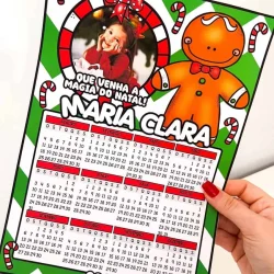 Calendário de Natal com tema infantil e personagem de gengibre.