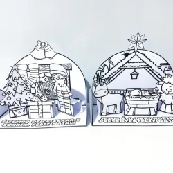 Cenários de Natal em papel para atividades educativas e criativas.