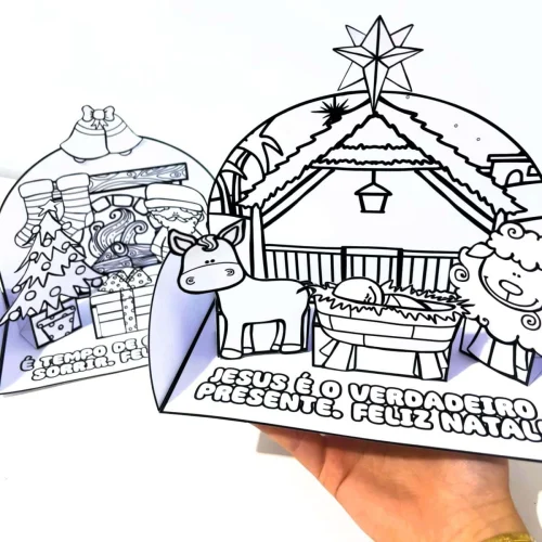 Cenários natalinos para colorir com tema de Jesus e presépio.