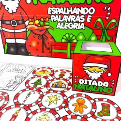 Jogo de memória natalino com temas de Natal e Papai Noel.