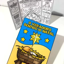 Material educativo de Natal cristão para crianças e professores.