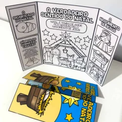 Lapbook de Natal cristão com símbolos e história do nascimento de Jesus.