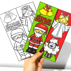 Marcador de símbolos natalinos colorido com figuras de Natal.