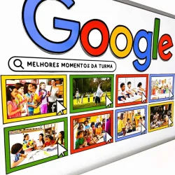 Painel do Google com fotos de crianças e atividades escolares.