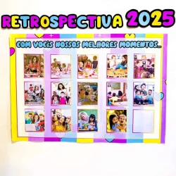 Painel de fotos da Retrospectiva 2025 com momentos especiais.