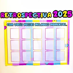 Painel de retrospectiva 2025 com espaço para melhores momentos.