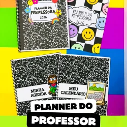 Planner do Professor 2026 com capa colorida e desenhos alegres.