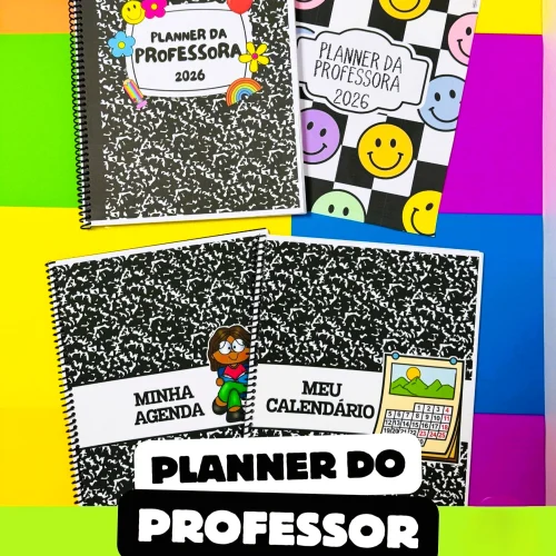 Planner do Professor 2026 com capa colorida e desenhos alegres.