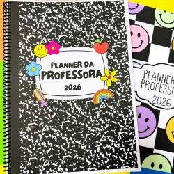 Planner da Professora 2026 com capa decorada e elementos coloridos.
