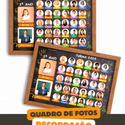 Quadro de fotos de alunos do 1º ano de 2025 com nomes e rostos.
