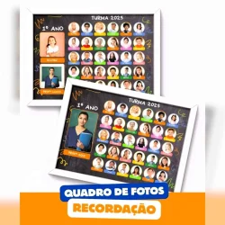 Quadro de fotos de alunos do 1º ano de 2025 na escola Pedagogia de Ideias.