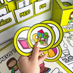 Jogo de cartas com etapas do texto: início, meio, fim.