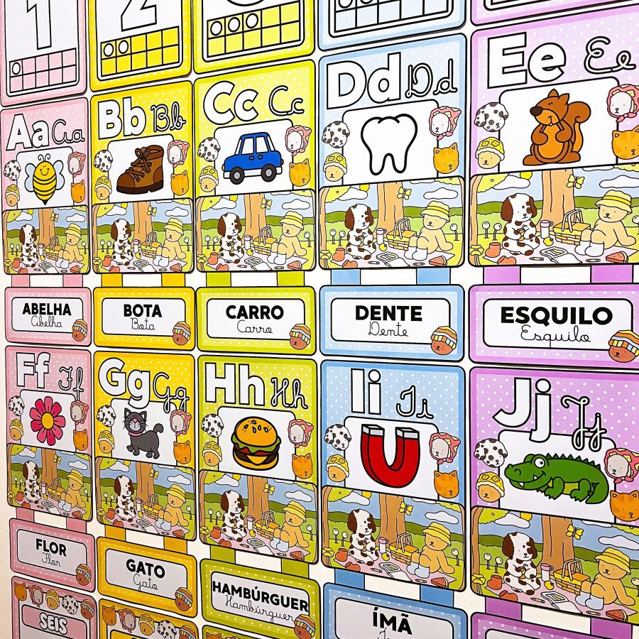 Alfabeto + Numerais de Parede Bobbie Goods - Decoração Escolar - Pedagogia de Ideias Alfabeto + Numerais de Parede Bobbie Goods - Decoração Escolar