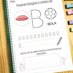 Página de atividade de alfabetização com letra B, boca e bola para crianças.