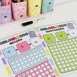 Atividades de matemática com cores e desenhos divertidos para crianças.