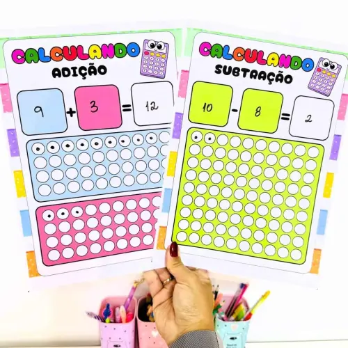 Atividades educativas de adição e subtração para crianças.