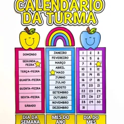 Calendário escolar com meses, dias da semana e datas importantes.