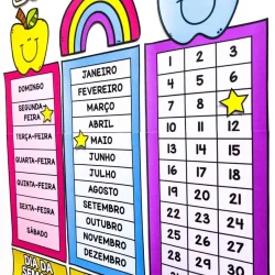Calendário escolar com dias da semana e meses para educação infantil.