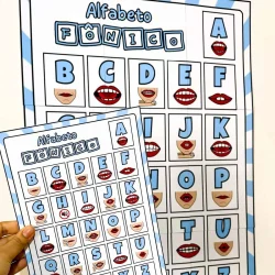 Cartaz do alfabeto fonico com letras e imagens de boca.