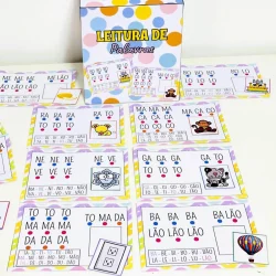 Material educativo de leitura de palavras para crianças, com imagens e sílabas.