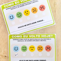 Questionário sobre sentimentos ao voltar para a escola na Semana de Acolhimento.