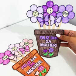 Vaso de flores com mensagens de amor e gratidão pelo Dia da Mulher.