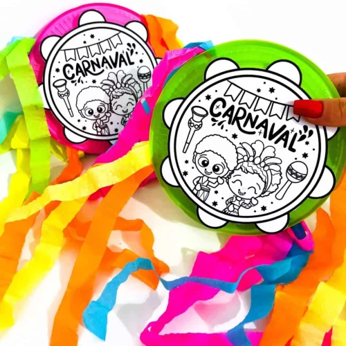 Brinquedos de Carnaval com Pandeiro coloridos e divertidos para crianças.