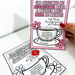 Cartão de Dia da Mulher com mensagem de autoestima e empoderamento feminino.