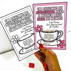 Cartão comemorativo do Dia da Mulher com mensagem de autoestima.