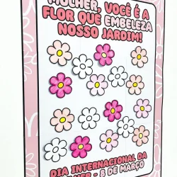 Cartaz com flores coloridas celebrando o Dia da Mulher.