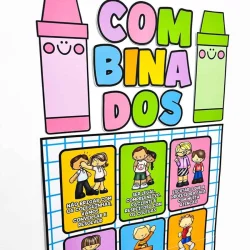 Cartaz educativo com dicas de comportamento para crianças na sala de aula.