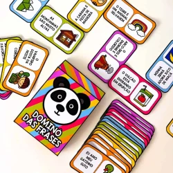 Jogo de dominó com frases educativas e divertidas para crianças.