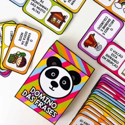 Jogo de dominó com frases educativas e divertidas para crianças.