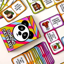 Jogo de dominó com frases educativas para estimular aprendizagem.